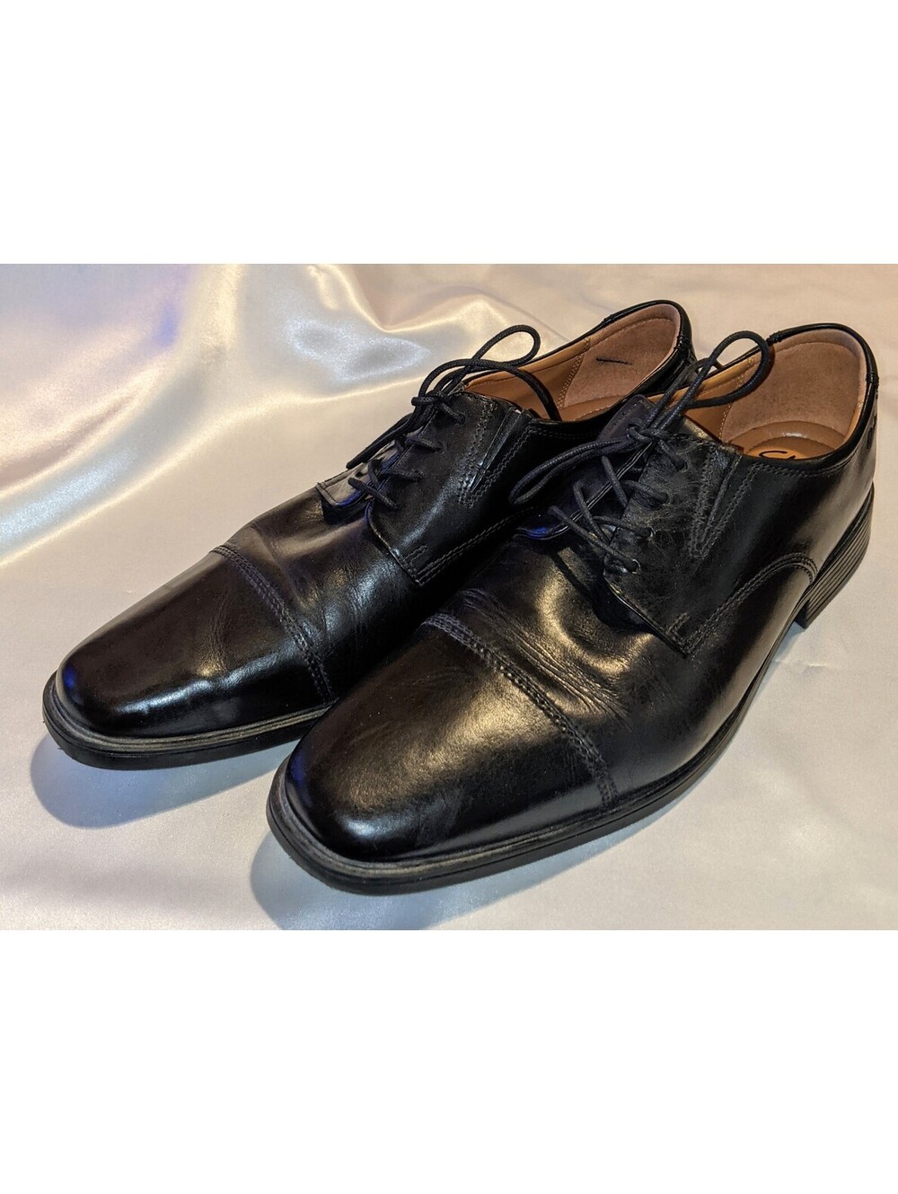 Clarks Mens Tilden Black Leather Oxfords Work Smart Lace-Up Cap Toe Shoes Sz 13M